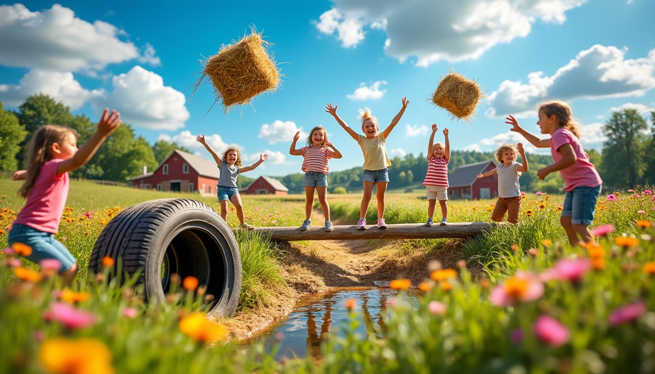 découvrez le plaisir des activités à la ferme avec des jeux en plein air palpitants ! profitez d'obstacles amusants, d'épreuves enrichissantes et d'une immersion totale dans la nature. parfait pour les familles et amis en quête d'aventures mémorables.