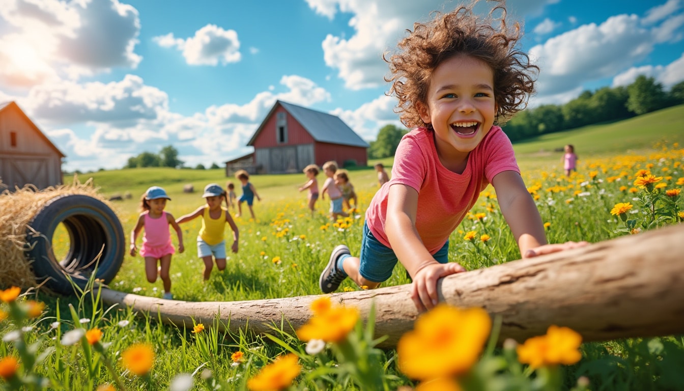 découvrez le plaisir des activités à la ferme avec des jeux en plein air amusants basés sur des obstacles. parfait pour les familles et les groupes d'amis cherchant à s'immerger dans la nature tout en s'amusant!